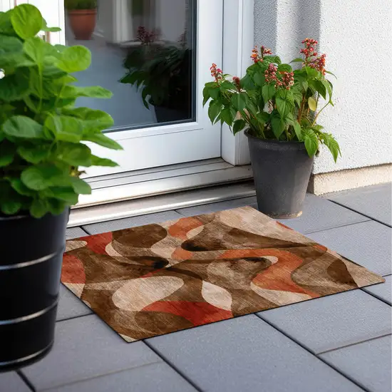 Chocolate Abstract Washable Non Skid Indoor Outdoor Area Rug Photo 7