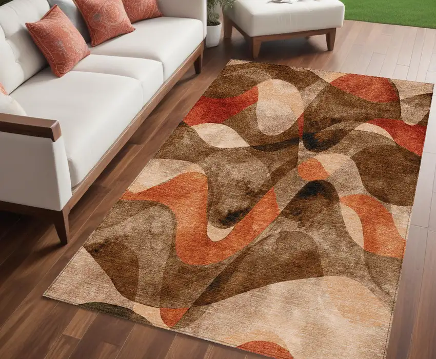 Chocolate Abstract Washable Non Skid Indoor Outdoor Area Rug Photo 1