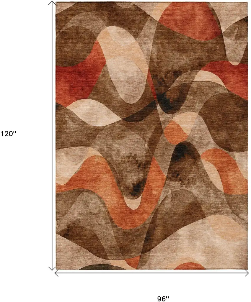 Chocolate Abstract Washable Non Skid Indoor Outdoor Area Rug Photo 3