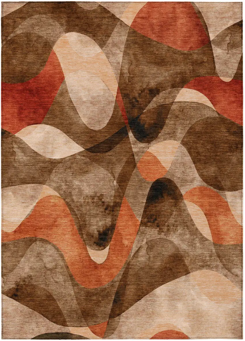 Chocolate Abstract Washable Non Skid Indoor Outdoor Area Rug Photo 2