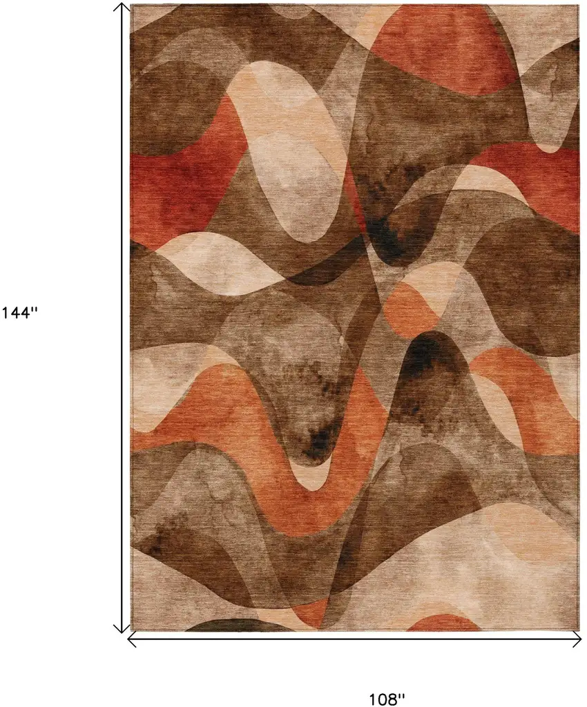 Chocolate Abstract Washable Non Skid Indoor Outdoor Area Rug Photo 3