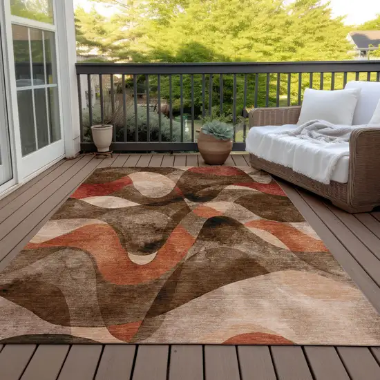 Chocolate Abstract Washable Non Skid Indoor Outdoor Area Rug Photo 7
