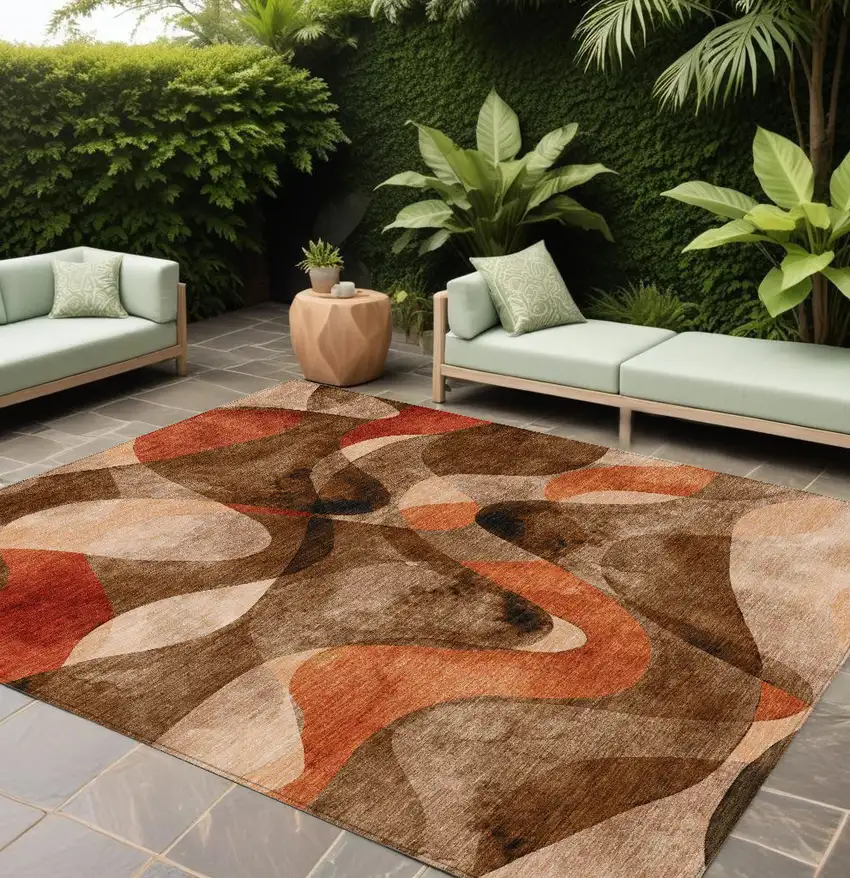 Chocolate Abstract Washable Non Skid Indoor Outdoor Area Rug Photo 1