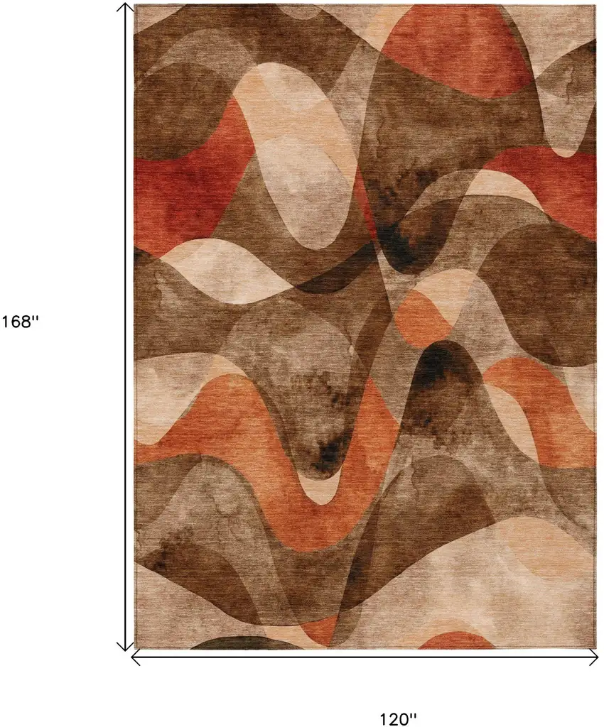 Chocolate Abstract Washable Non Skid Indoor Outdoor Area Rug Photo 3