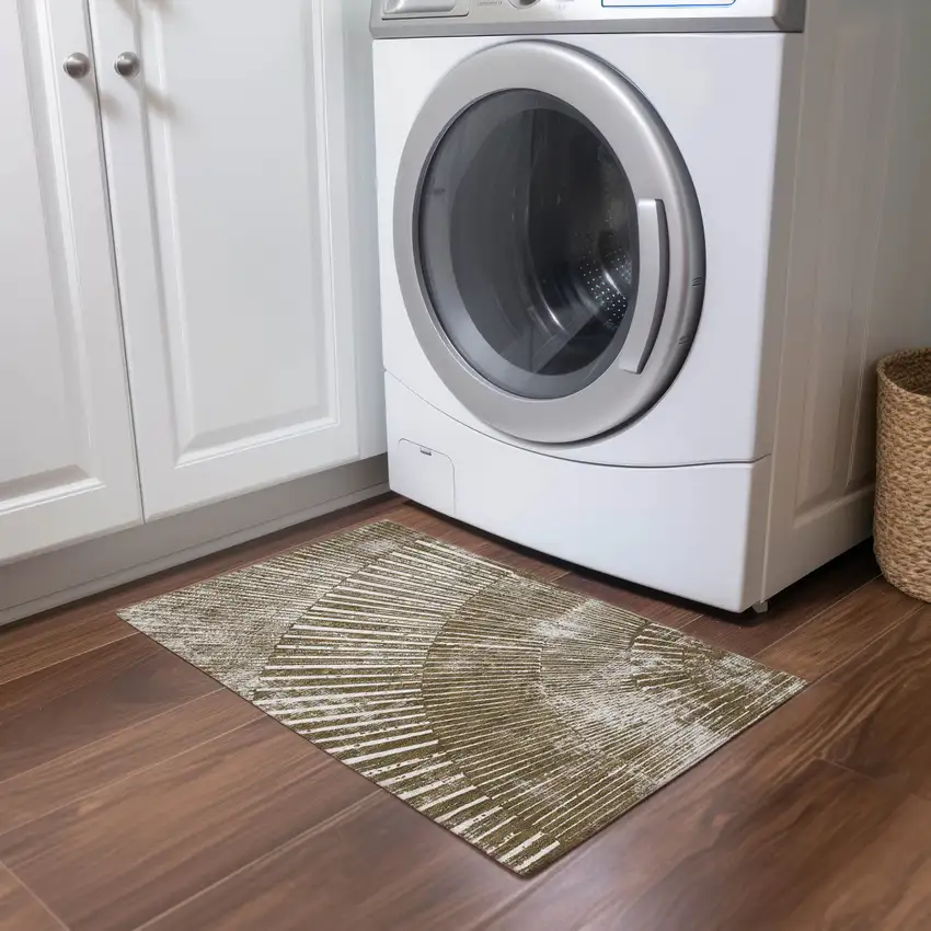 Chocolate Abstract Washable Non Skid Indoor Outdoor Area Rug Photo 9