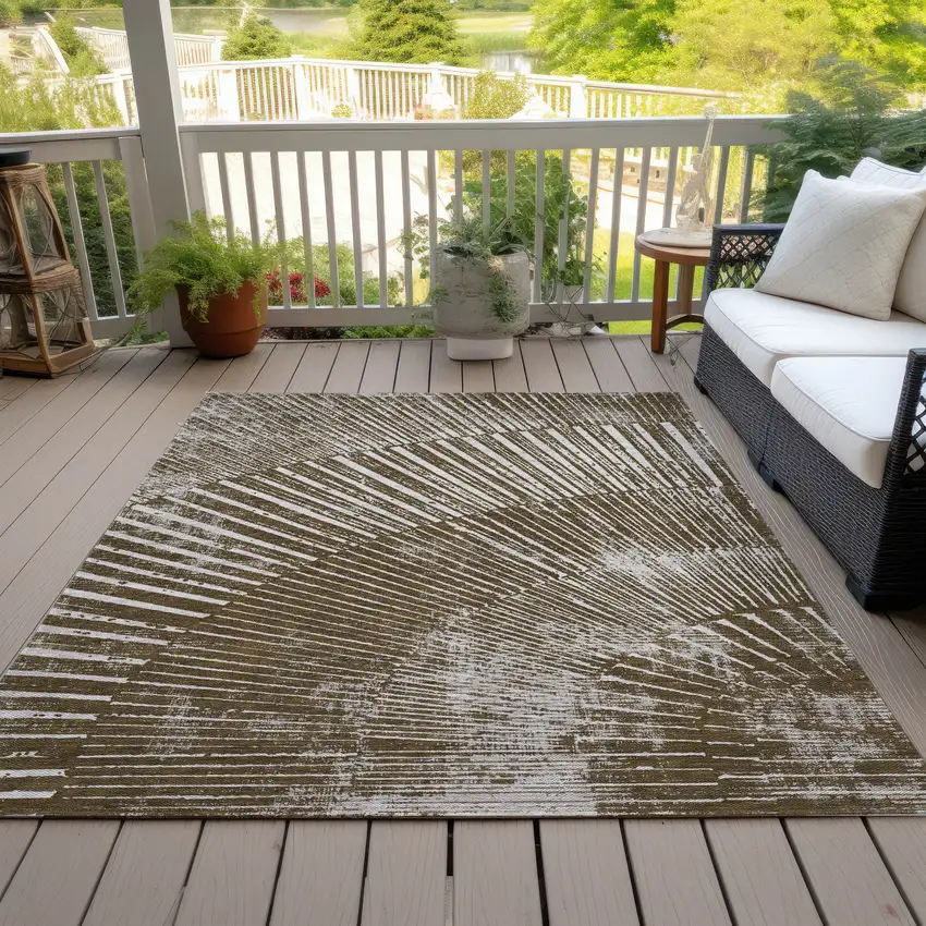 Chocolate Abstract Washable Non Skid Indoor Outdoor Area Rug Photo 9