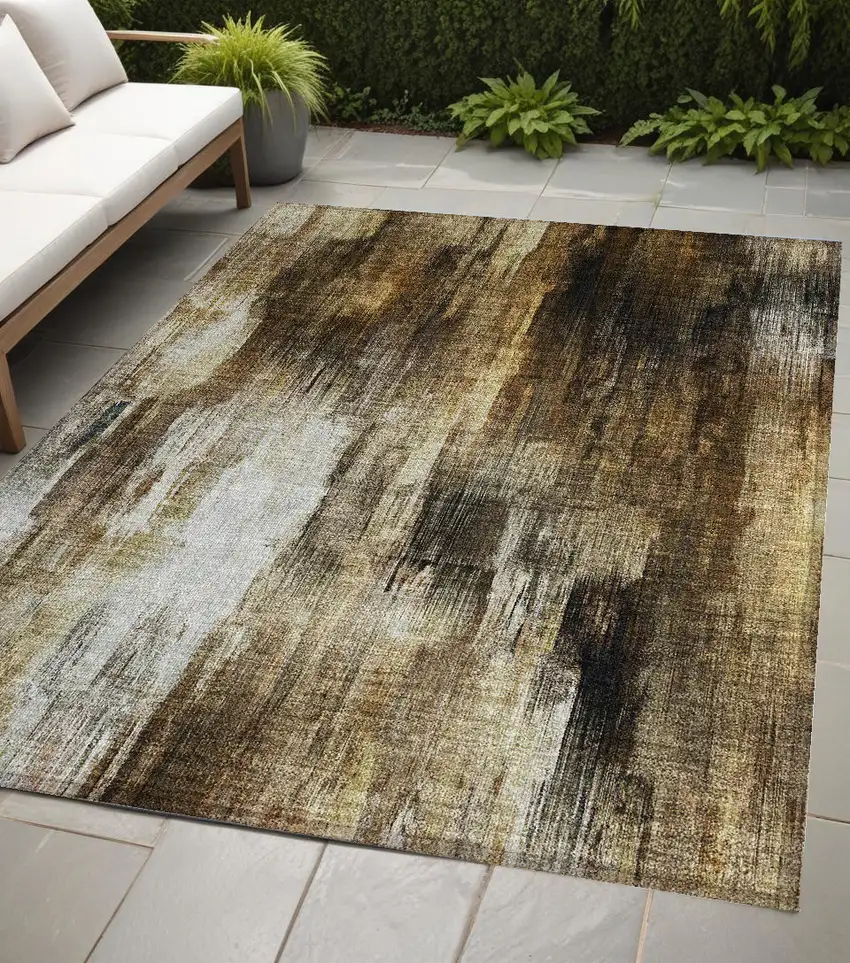 Chocolate Abstract Washable Non Skid Indoor Outdoor Area Rug Photo 1