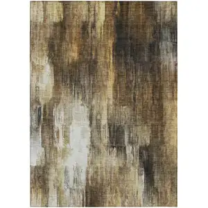 Photo of Chocolate Abstract Washable Non Skid Indoor Outdoor Area Rug