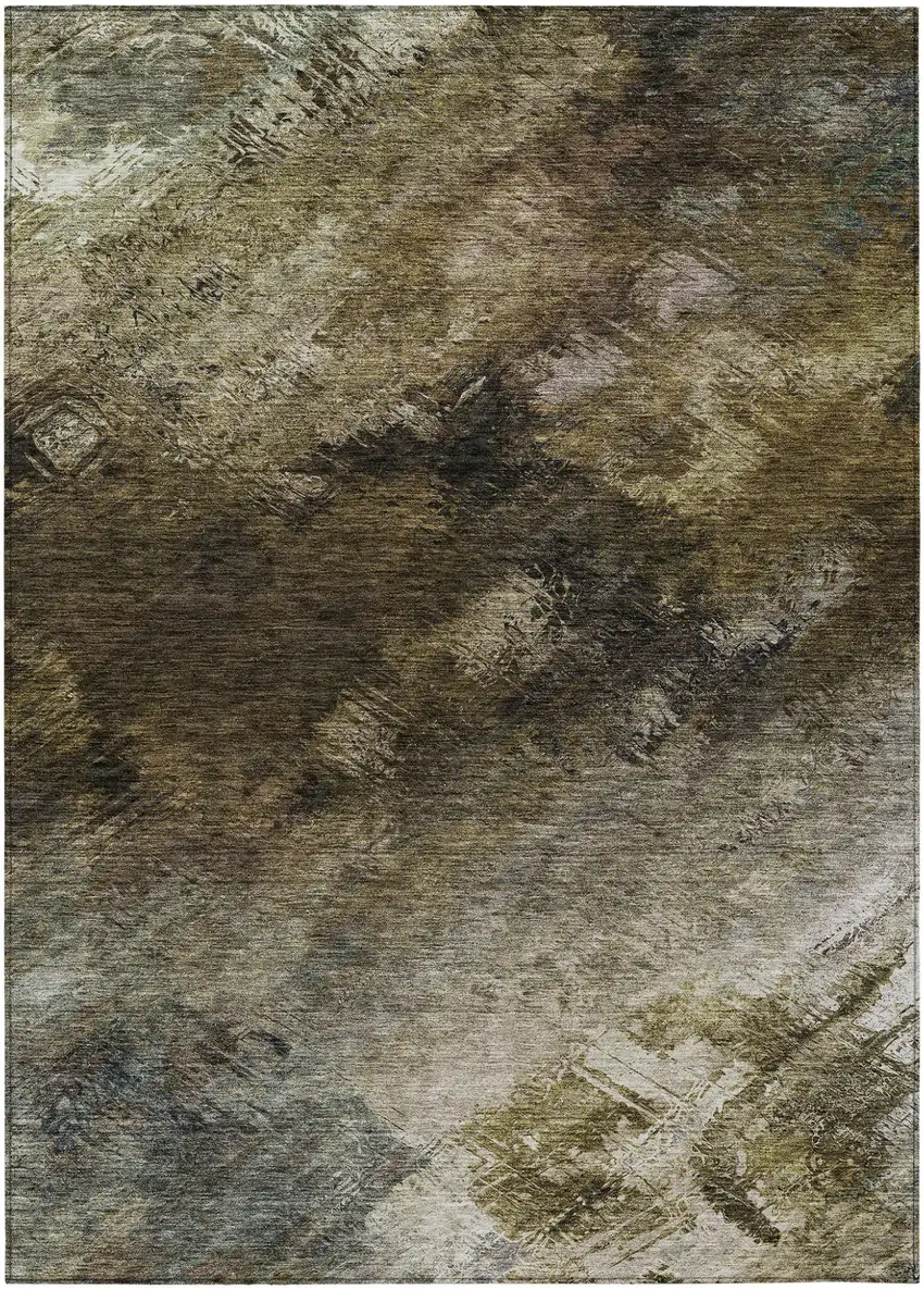 Chocolate Abstract Washable Non Skid Indoor Outdoor Area Rug Photo 2