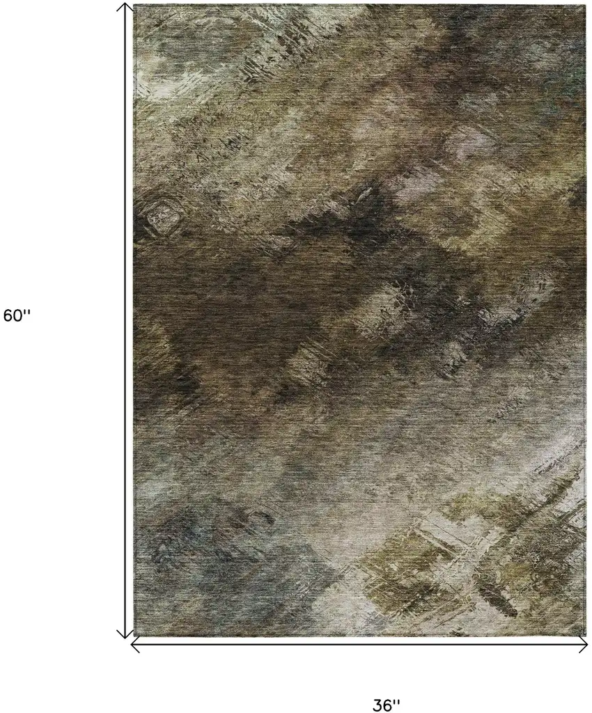 Chocolate Abstract Washable Non Skid Indoor Outdoor Area Rug Photo 3