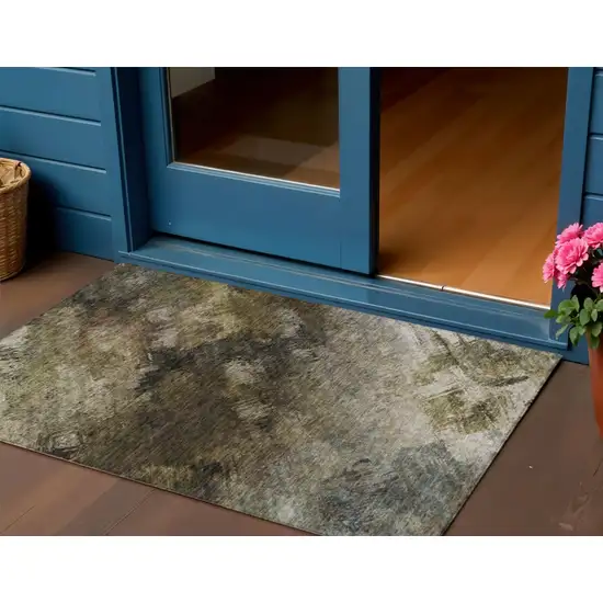 Chocolate Abstract Washable Non Skid Indoor Outdoor Area Rug Photo 1