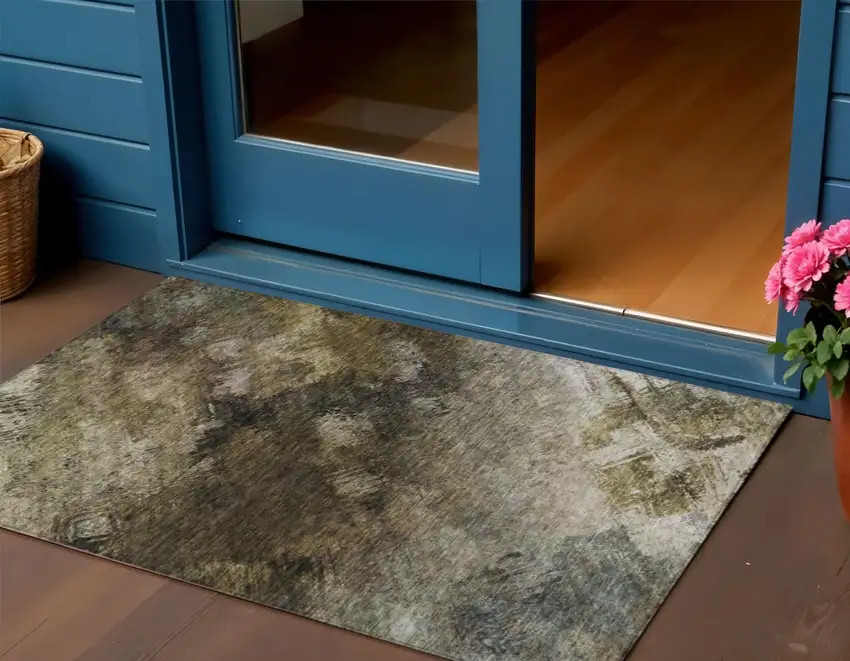 Chocolate Abstract Washable Non Skid Indoor Outdoor Area Rug Photo 1