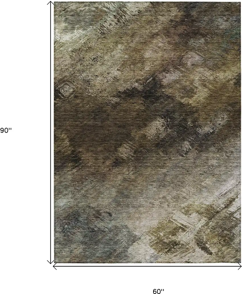Chocolate Abstract Washable Non Skid Indoor Outdoor Area Rug Photo 3