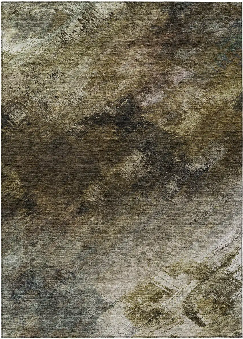 Chocolate Abstract Washable Non Skid Indoor Outdoor Area Rug Photo 2