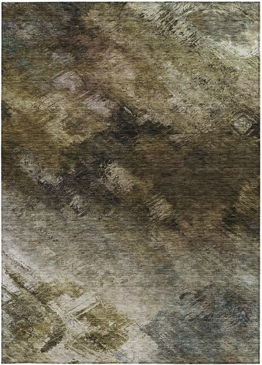 Chocolate Abstract Washable Non Skid Indoor Outdoor Area Rug Photo 6