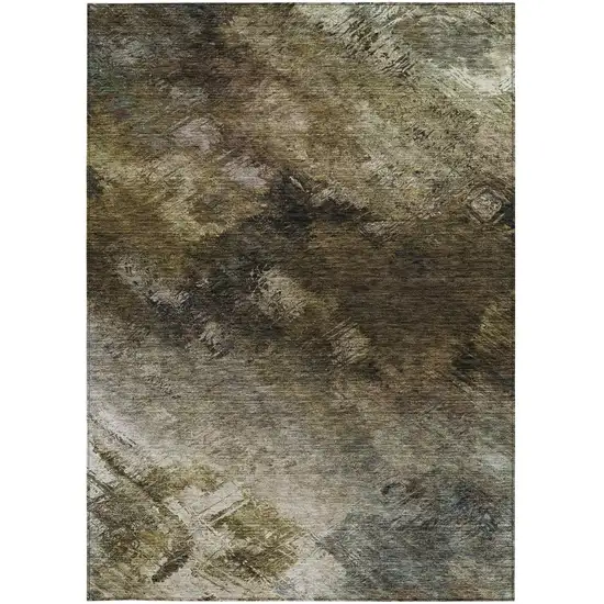 Chocolate Abstract Washable Non Skid Indoor Outdoor Area Rug Photo 6