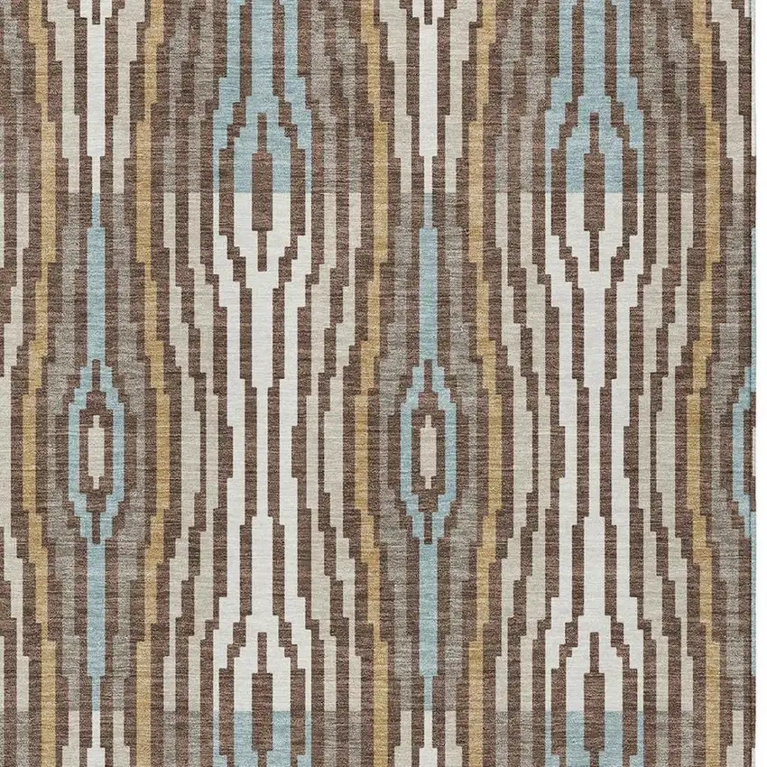 Chocolate And Aqua Abstract Washable Indoor Outdoor Area Rug Photo 5