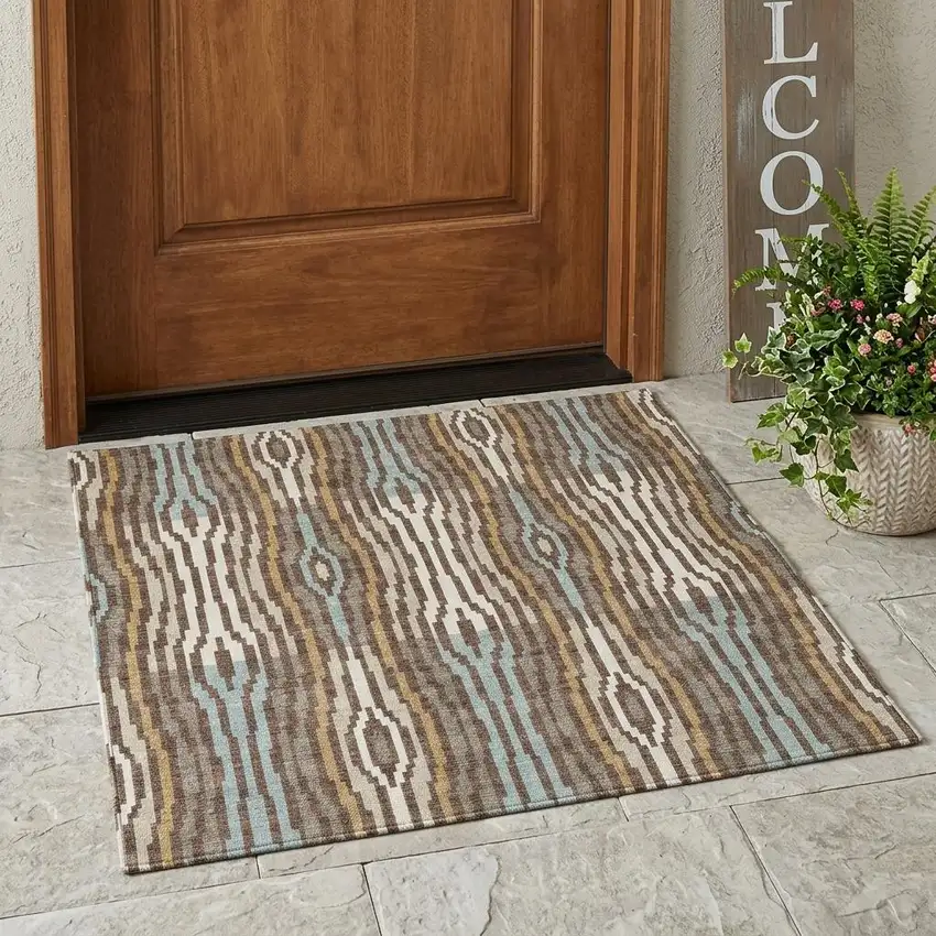Chocolate And Aqua Abstract Washable Indoor Outdoor Area Rug Photo 1