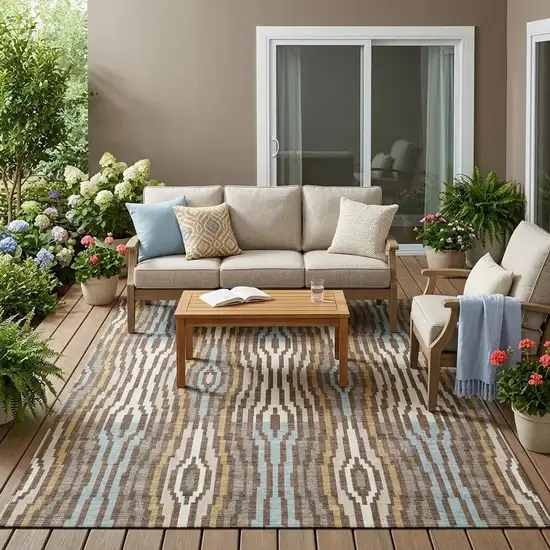 Chocolate And Aqua Abstract Washable Indoor Outdoor Area Rug Photo 1