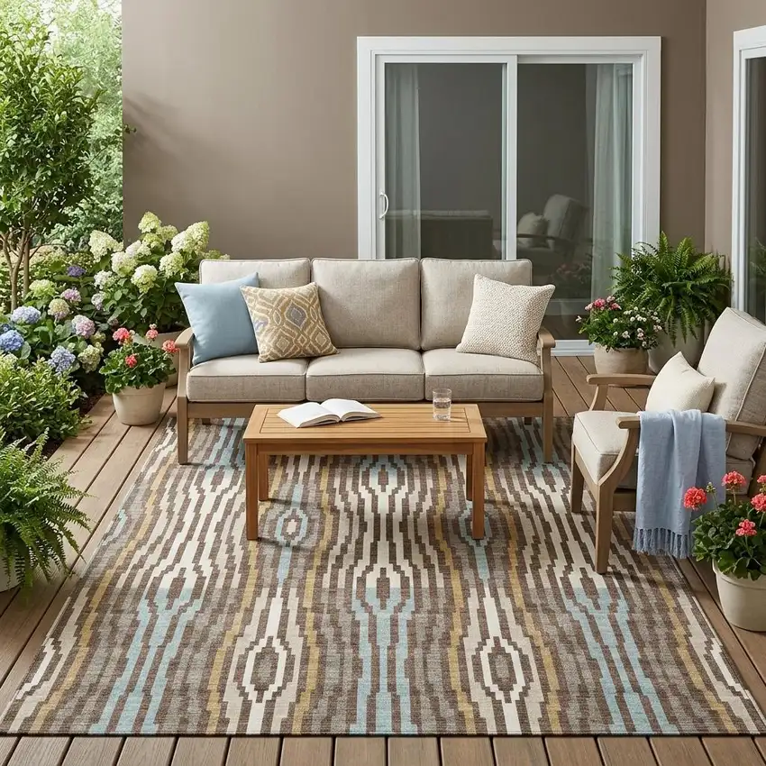 Chocolate And Aqua Abstract Washable Indoor Outdoor Area Rug Photo 1