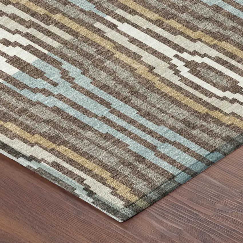 Chocolate And Aqua Abstract Washable Indoor Outdoor Area Rug Photo 7