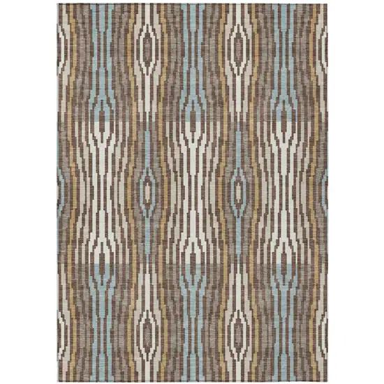 Chocolate And Aqua Abstract Washable Indoor Outdoor Area Rug Photo 2