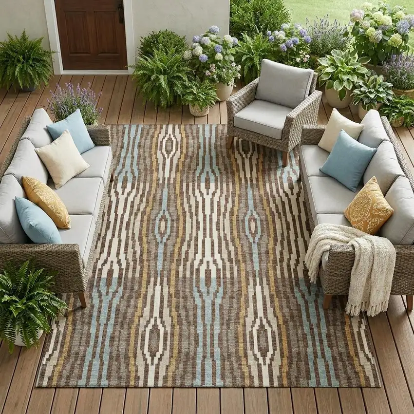 Chocolate And Aqua Abstract Washable Indoor Outdoor Area Rug Photo 1