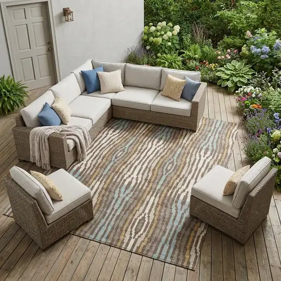 Chocolate And Aqua Abstract Washable Indoor Outdoor Area Rug Photo 1