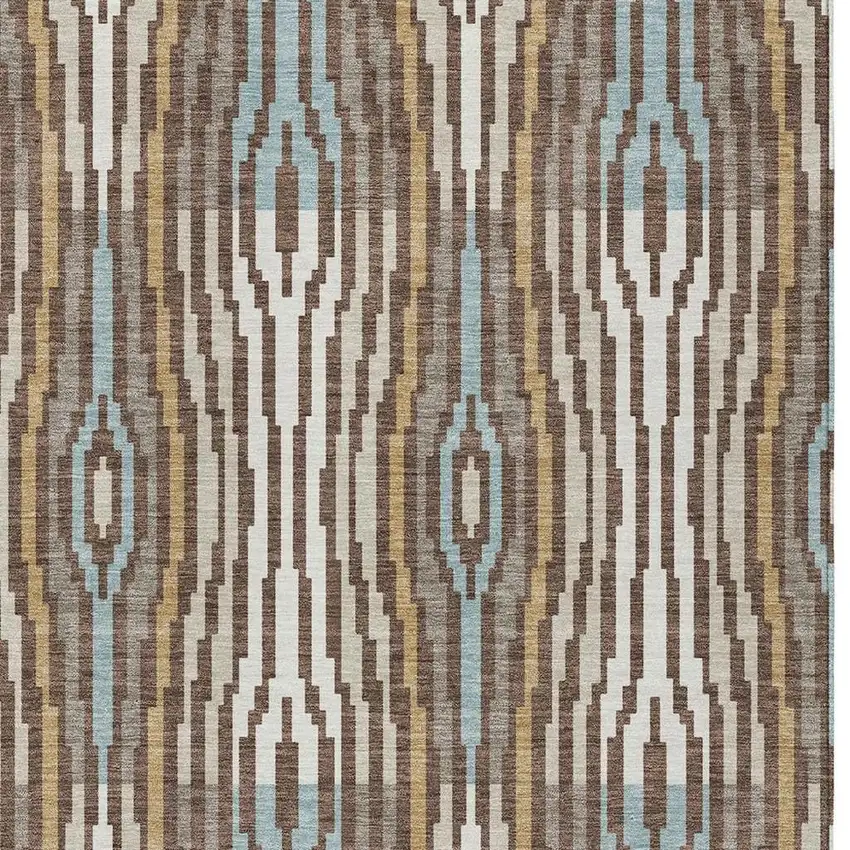 Chocolate And Aqua Abstract Washable Indoor Outdoor Area Rug Photo 5
