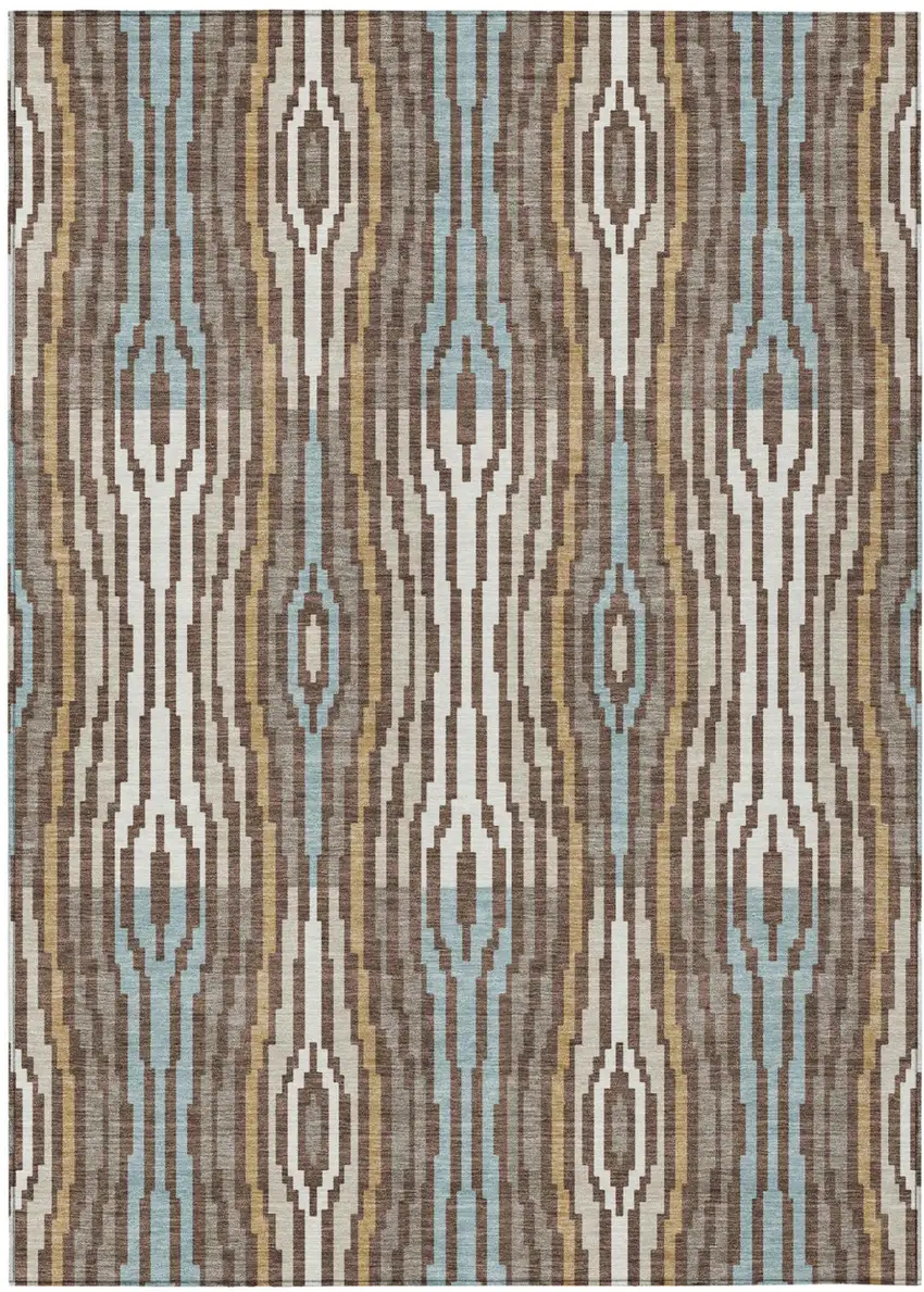 Chocolate And Aqua Abstract Washable Indoor Outdoor Area Rug Photo 2