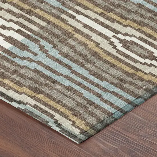 Chocolate And Aqua Abstract Washable Indoor Outdoor Area Rug Photo 7