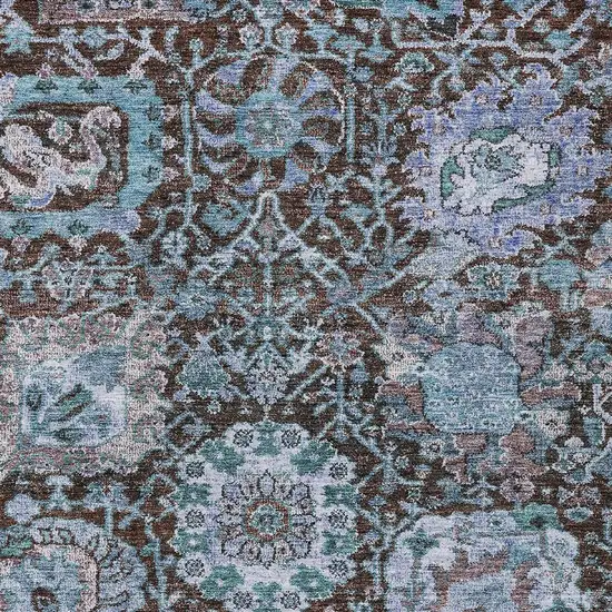 Chocolate And Aqua Damask Washable Indoor Outdoor Area Rug Photo 6