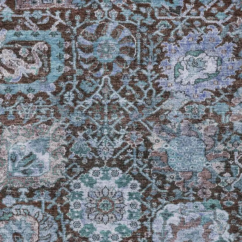Chocolate And Aqua Damask Washable Indoor Outdoor Area Rug Photo 6