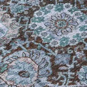 Photo of Chocolate And Aqua Damask Washable Indoor Outdoor Area Rug