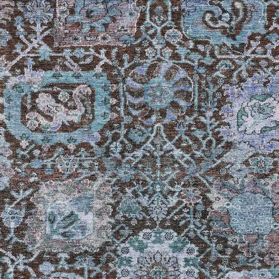 Chocolate And Aqua Damask Washable Indoor Outdoor Area Rug Photo 6