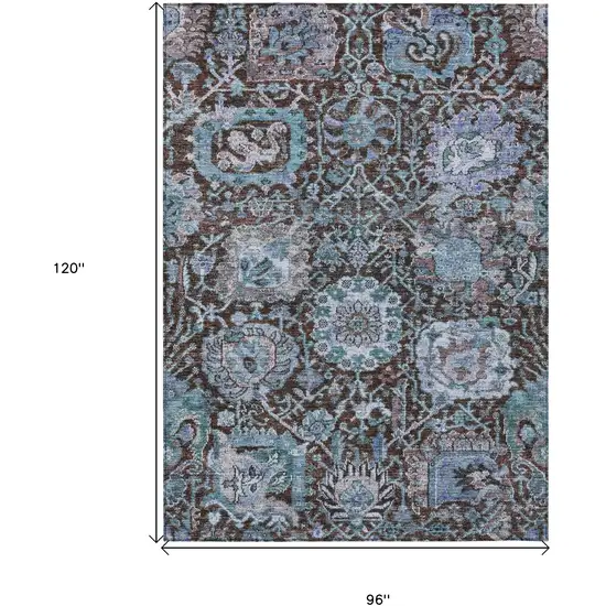 Chocolate And Aqua Damask Washable Indoor Outdoor Area Rug Photo 8