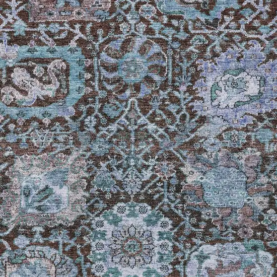 Chocolate And Aqua Damask Washable Indoor Outdoor Area Rug Photo 5