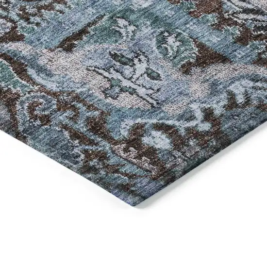 Chocolate And Aqua Damask Washable Indoor Outdoor Area Rug Photo 3