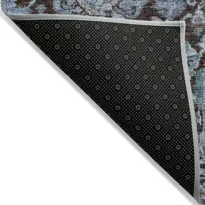 Photo of Chocolate And Aqua Damask Washable Indoor Outdoor Area Rug
