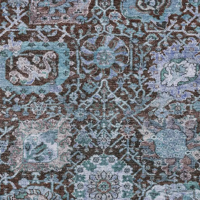 Chocolate And Aqua Damask Washable Indoor Outdoor Area Rug Photo 6