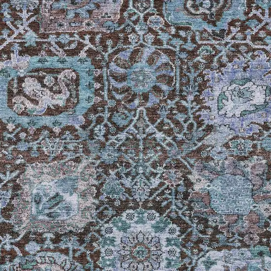 Chocolate And Aqua Damask Washable Indoor Outdoor Area Rug Photo 6