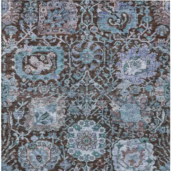 Chocolate And Aqua Damask Washable Indoor Outdoor Area Rug Photo 6