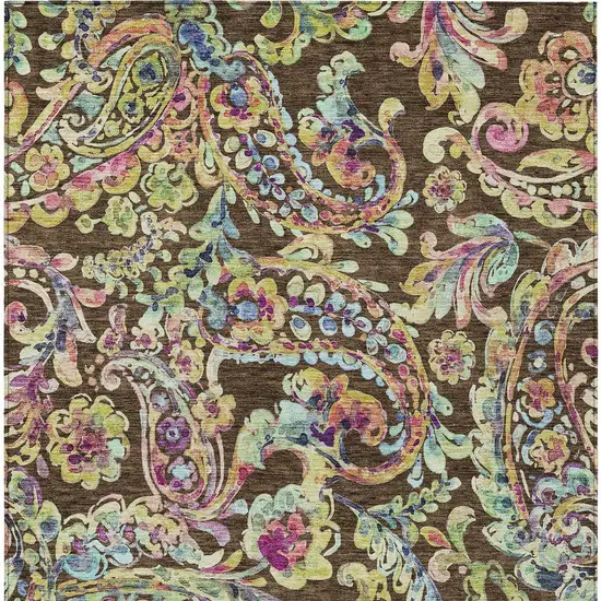 Chocolate And Artichoke Green Paisley Washable Indoor Outdoor Area Rug Photo 8