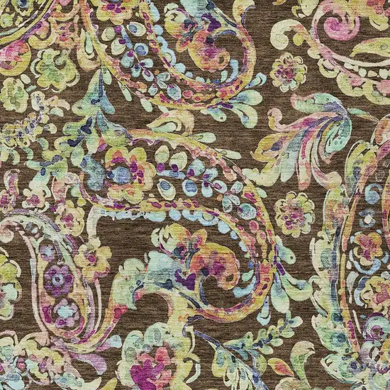 Chocolate And Artichoke Green Paisley Washable Indoor Outdoor Area Rug Photo 6