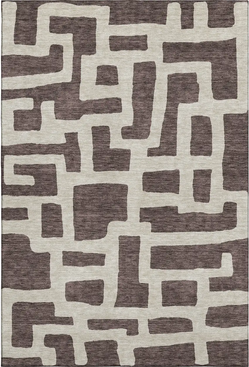 Chocolate And Beige Abstract Geometric Washable Area Rug With UV Protection Photo 1