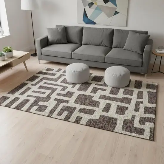 Chocolate And Beige Abstract Geometric Washable Area Rug With UV Protection Photo 2