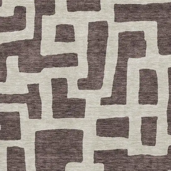 Chocolate And Beige Abstract Geometric Washable Area Rug With UV Protection Photo 3
