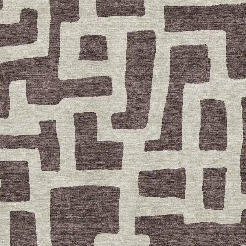 Chocolate And Beige Abstract Geometric Washable Area Rug With UV Protection Photo 3