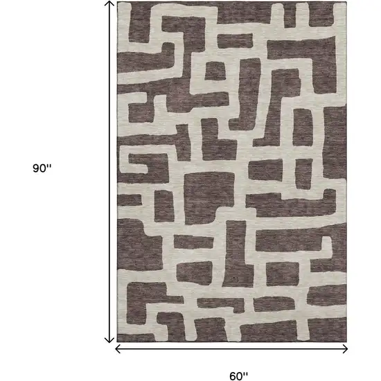Chocolate And Beige Abstract Geometric Washable Area Rug With UV Protection Photo 3