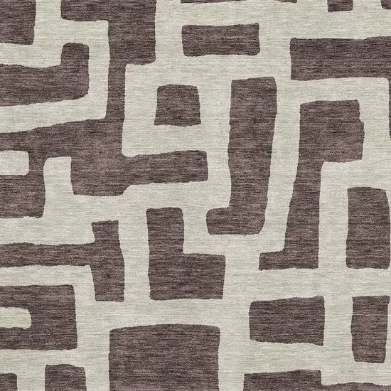 Chocolate And Beige Abstract Geometric Washable Area Rug With UV Protection Photo 3
